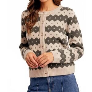 NEW HEM & THREAD nordic sweater cardigan in olive green